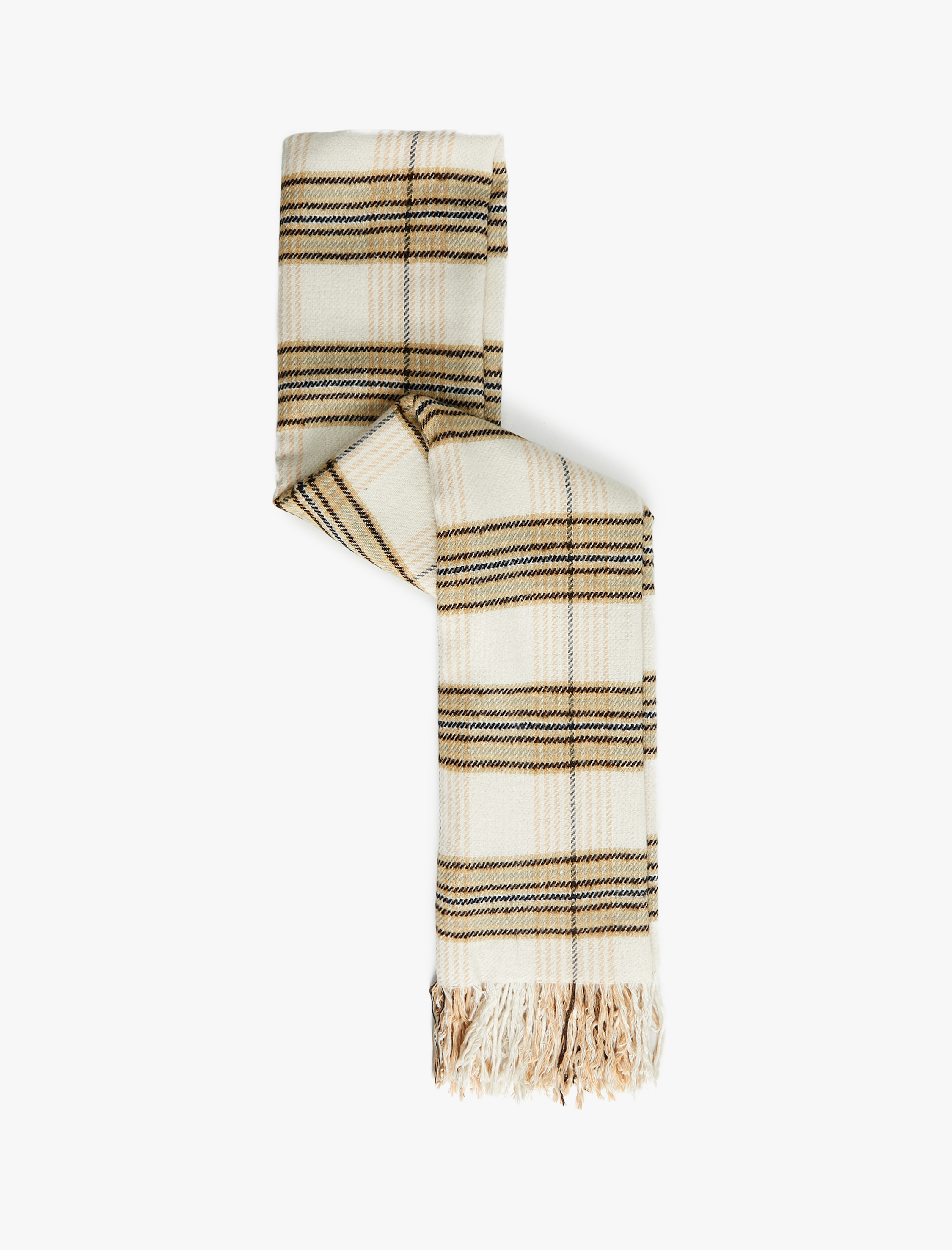  Kadın Püsküllü Ekoseli Uzun Atkı