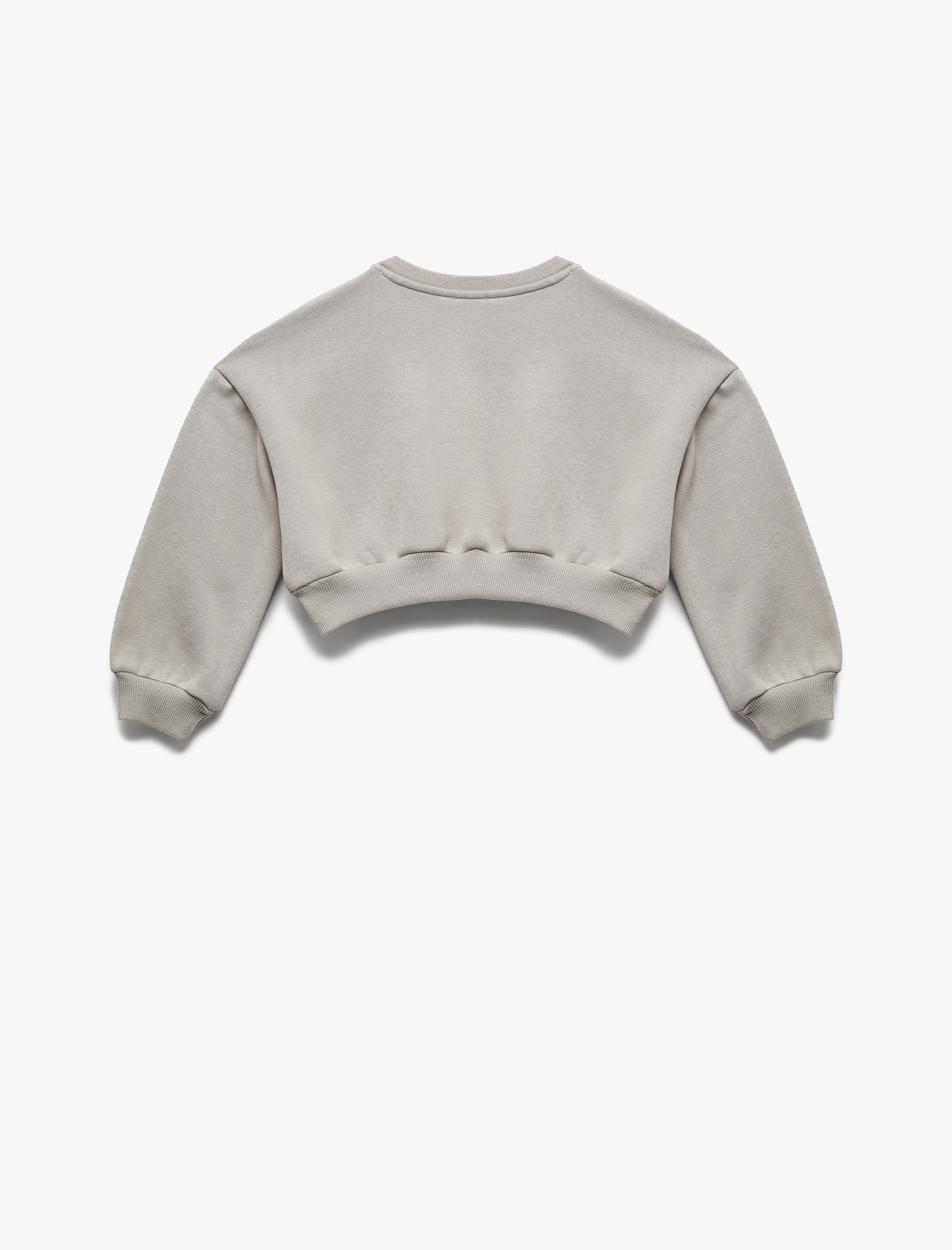  Kız Çocuk Uzun Kollu Bisiklet Yaka Şardonlu Baskılı Crop Sweatshirt