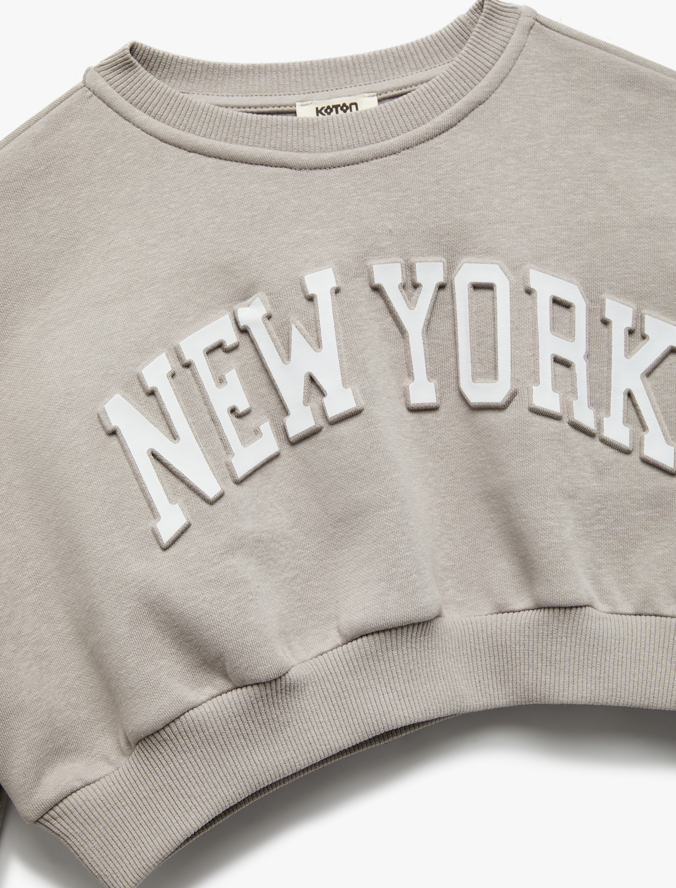  Kız Çocuk Uzun Kollu Bisiklet Yaka Şardonlu Baskılı Crop Sweatshirt