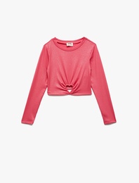 Kalp Pencere Detaylı Uzun Kollu Bisiklet Yaka Kaşkorse Crop Bluz