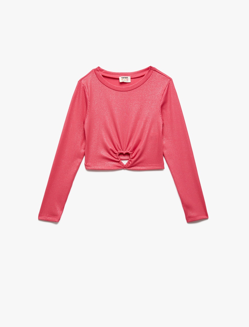  Kız Çocuk Kalp Pencere Detaylı Uzun Kollu Bisiklet Yaka Kaşkorse Crop Bluz