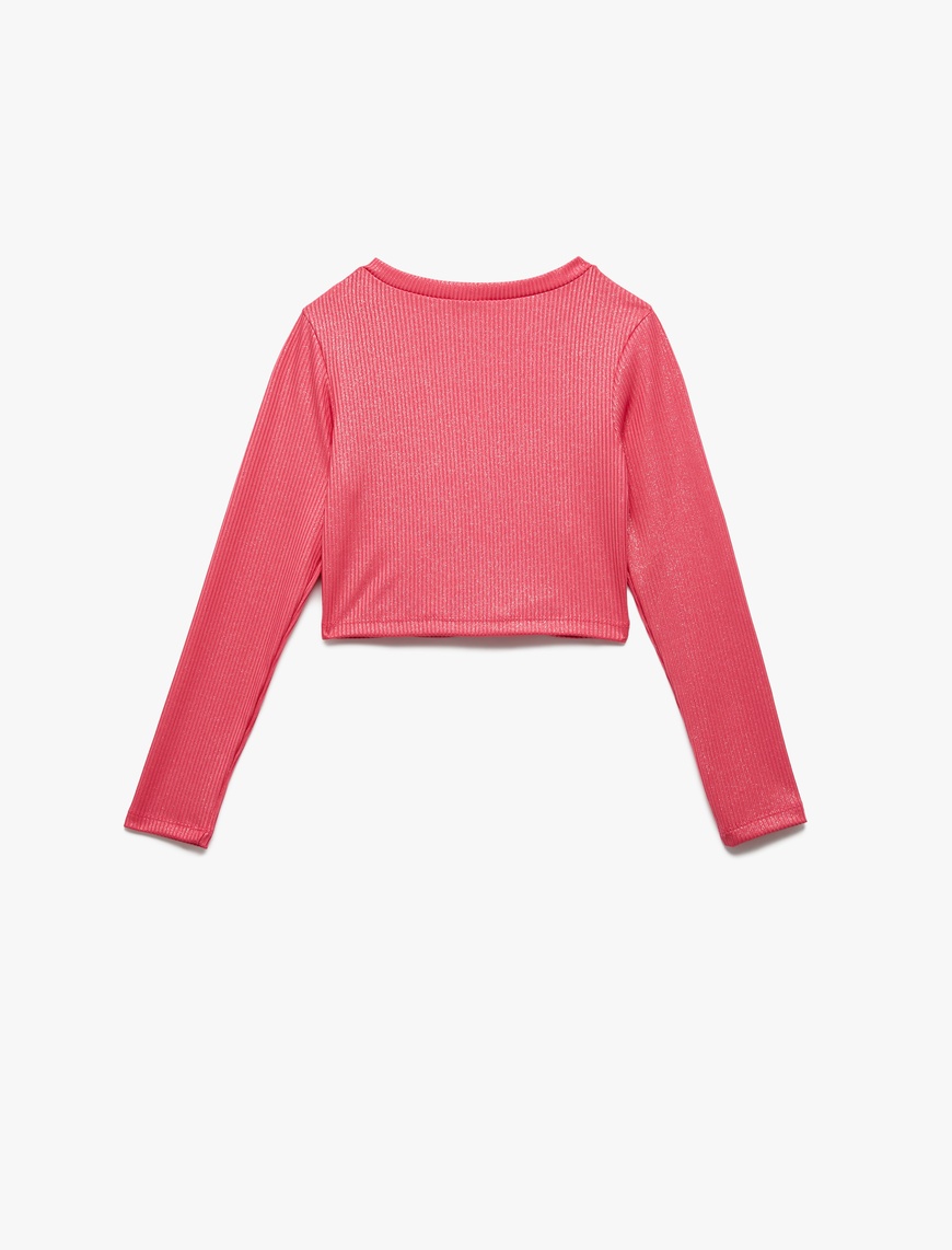  Kız Çocuk Kalp Pencere Detaylı Uzun Kollu Bisiklet Yaka Kaşkorse Crop Bluz
