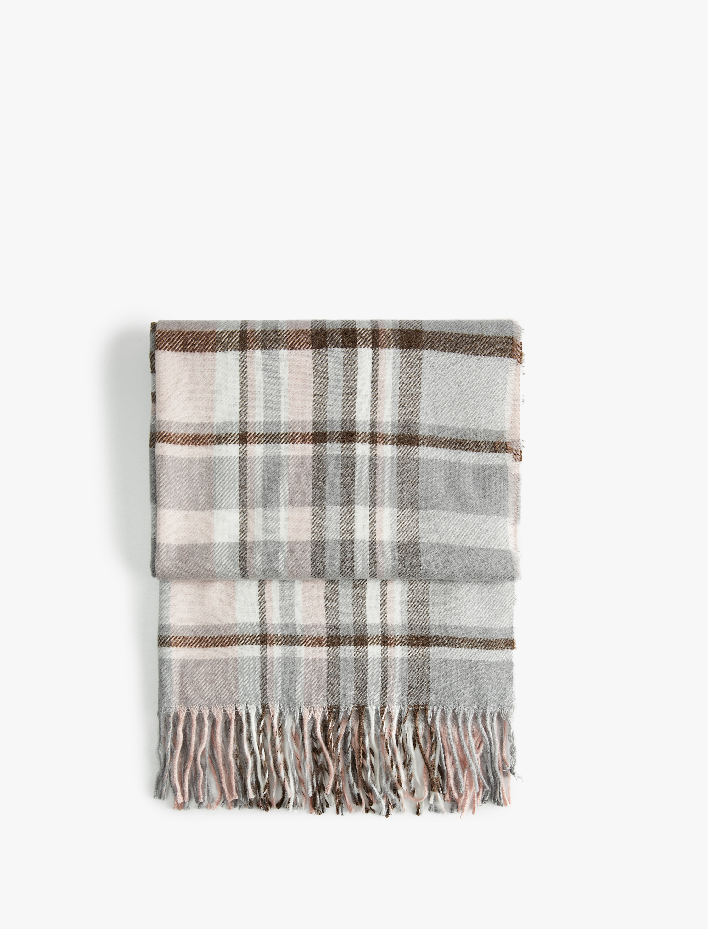  Kadın Püsküllü Ekoseli Uzun Atkı