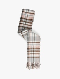 Püsküllü Ekoseli Uzun Atkı