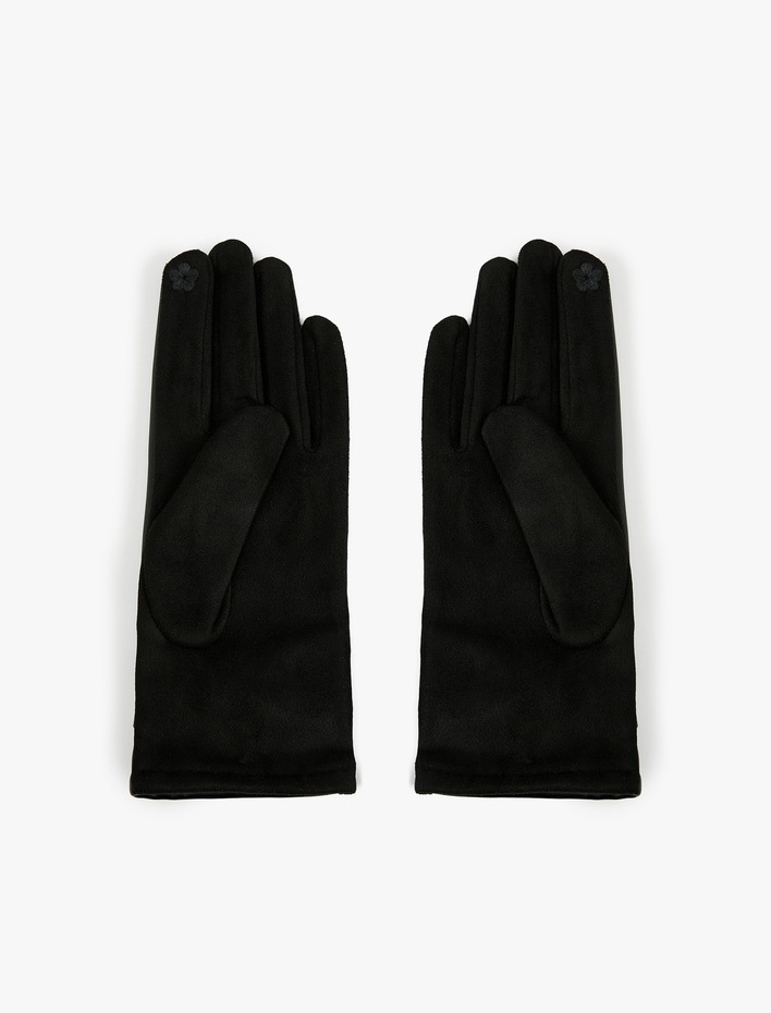 Kadın Kurdele Detaylı Suni Deri Eldiven