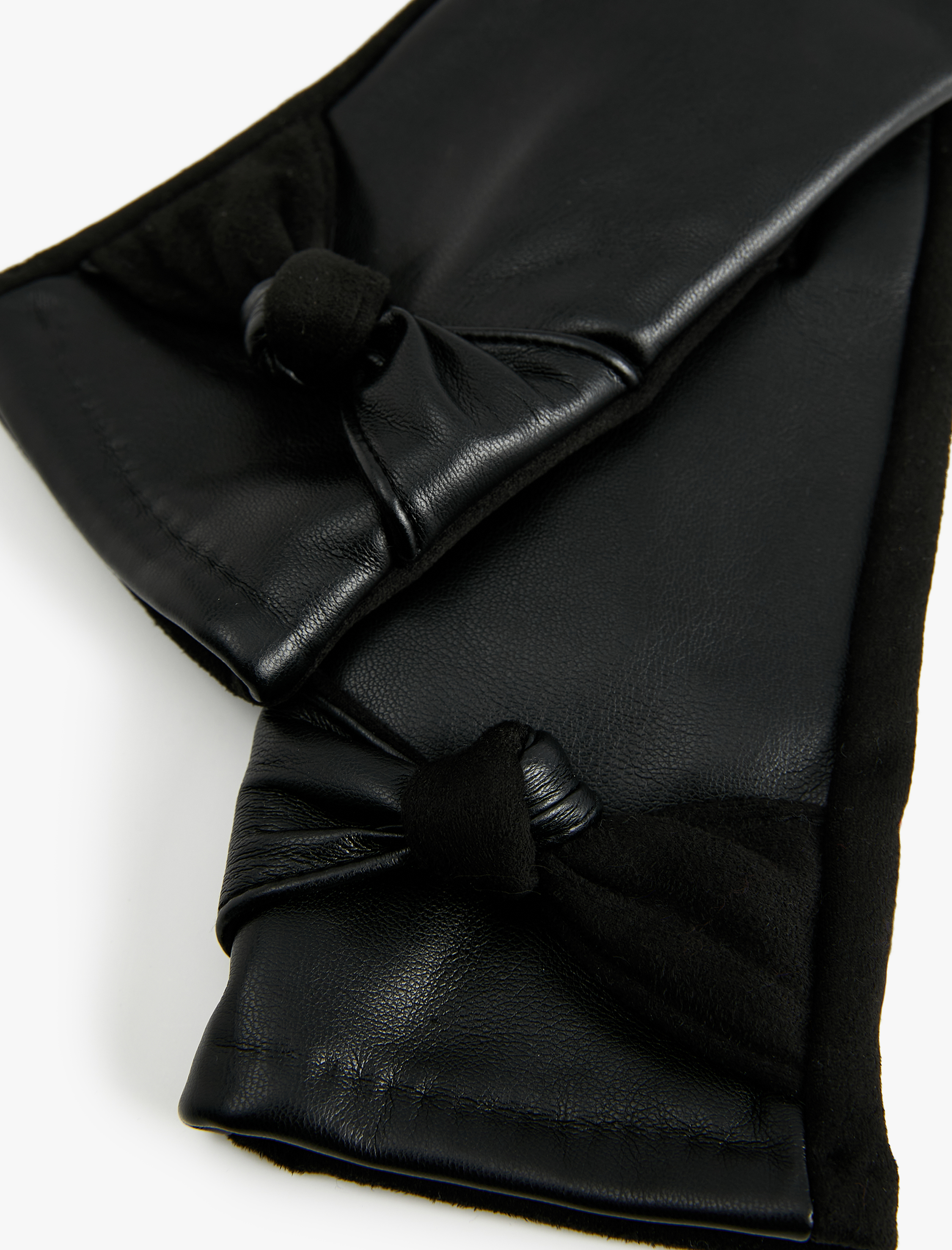  Kadın Kurdele Detaylı Suni Deri Eldiven