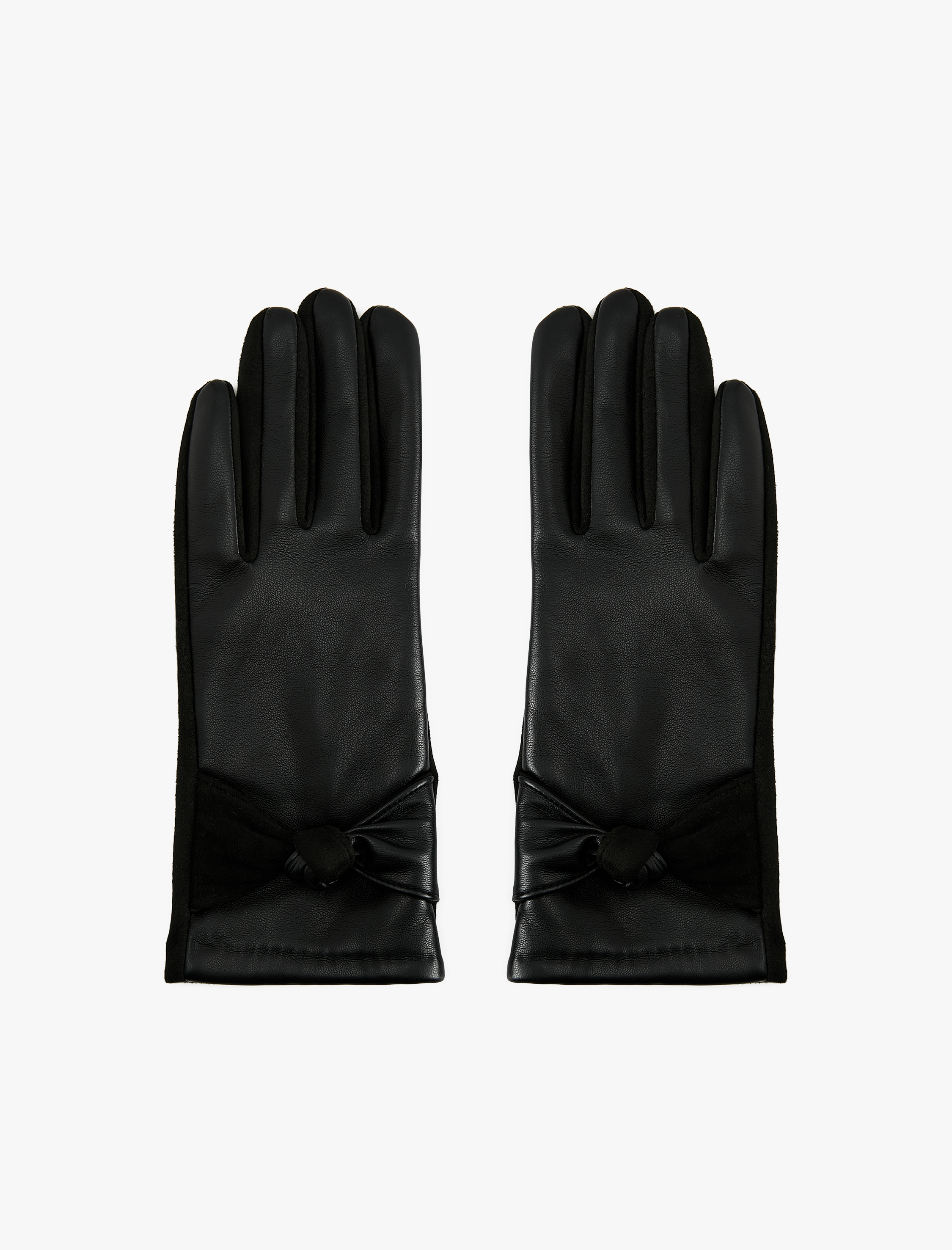  Kadın Kurdele Detaylı Suni Deri Eldiven