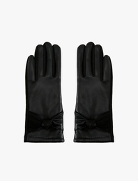 Kurdele Detaylı Suni Deri Eldiven