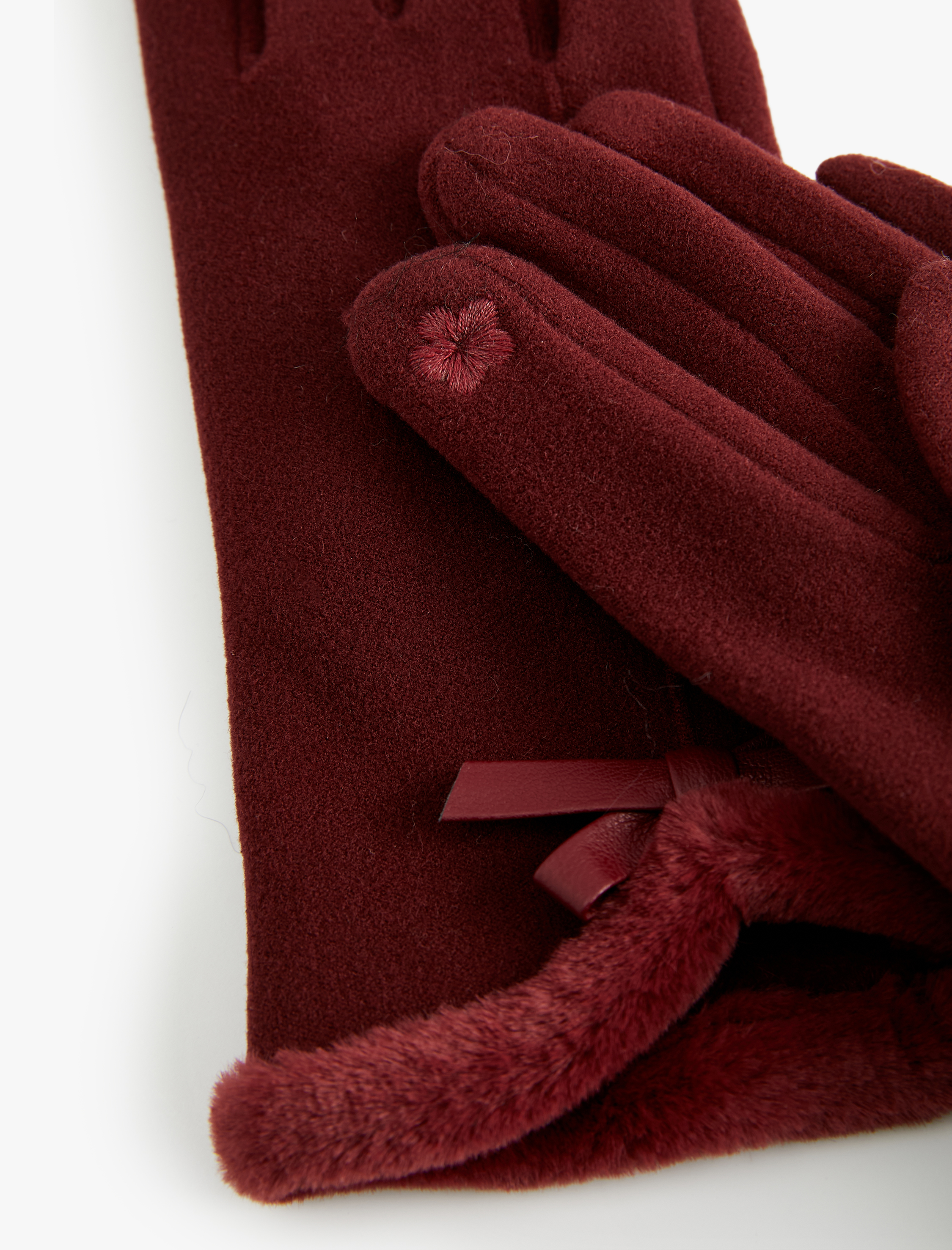  Kadın Kurdeleli Suni Kürk Detaylı Eldiven