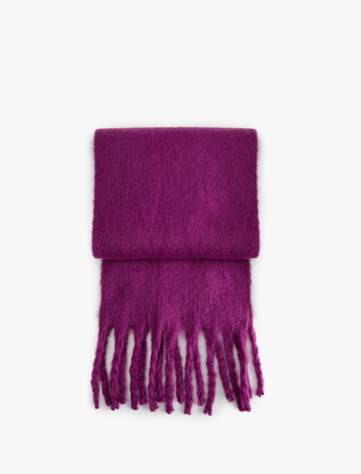 Kadın Yumuşak Dokulu Püsküllü Uzun Atkı