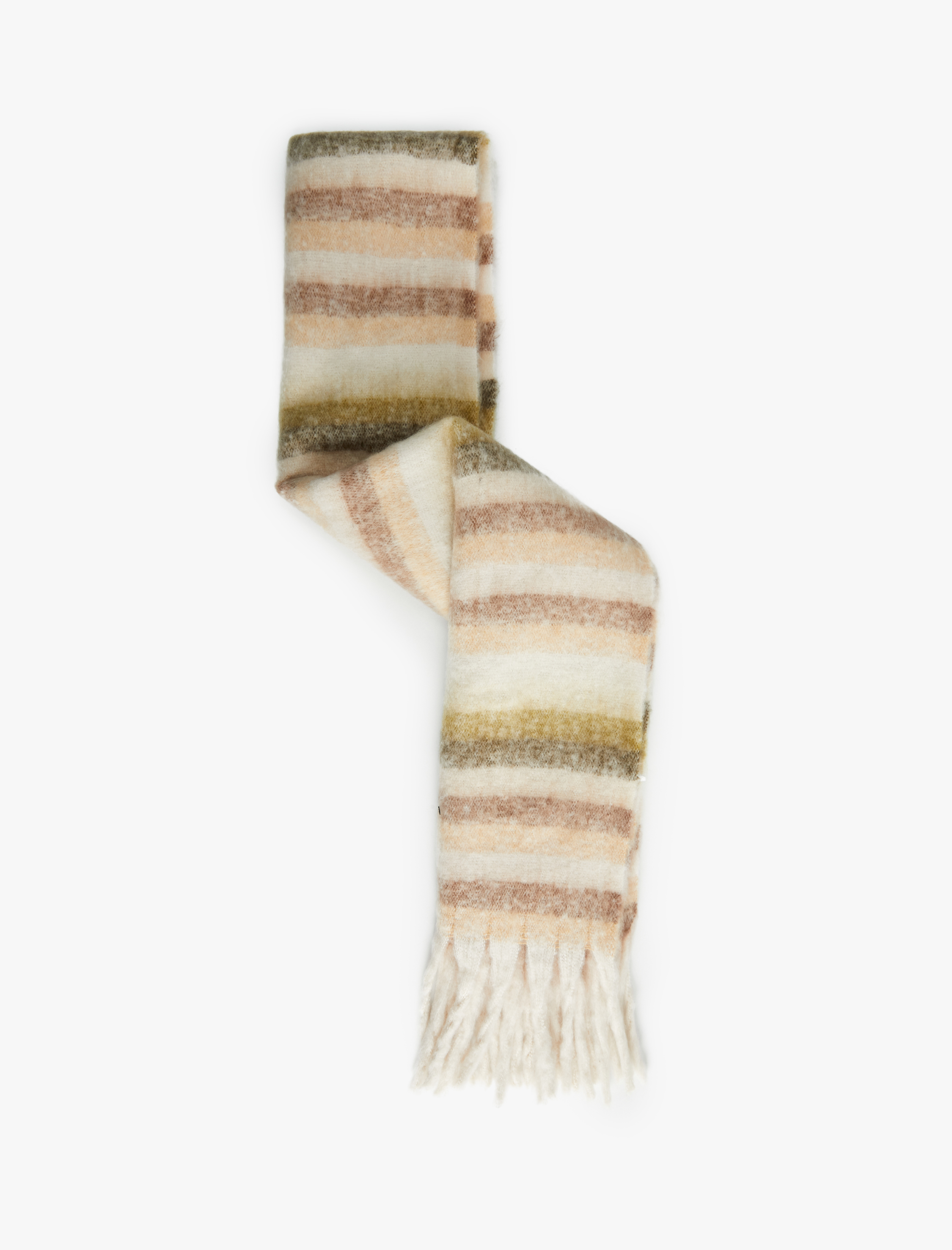  Kadın Yumuşak Dokulu Püsküllü Çizgili Uzun Atkı