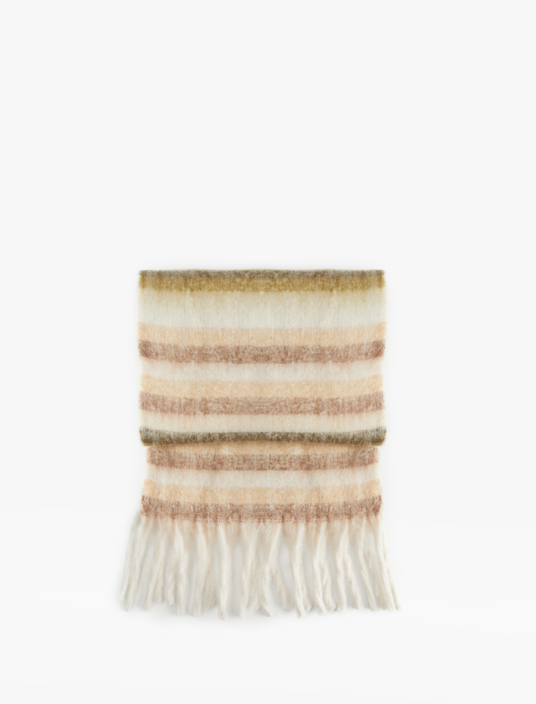  Kadın Yumuşak Dokulu Püsküllü Çizgili Uzun Atkı