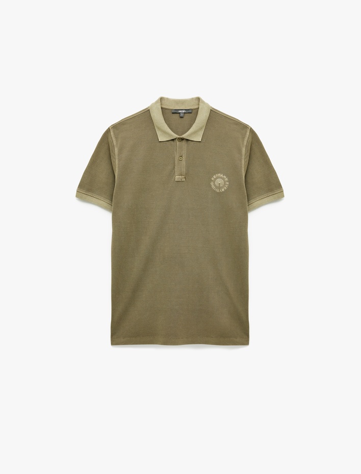  Regular Fit Nakışlı Kısa Kollu Pamuklu Polo Yaka Tişört