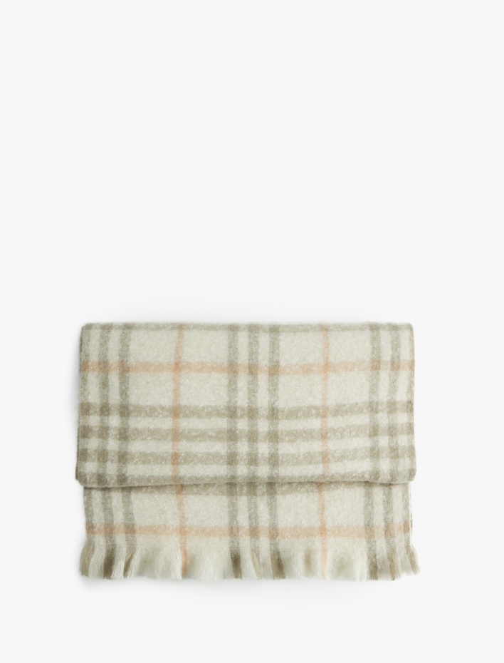 Kadın Yumuşak Dokulu Ekoseli Uzun Atkı