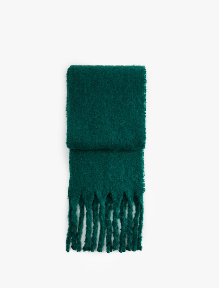 Kadın Yumuşak Dokulu Püsküllü Basic Uzun Atkı