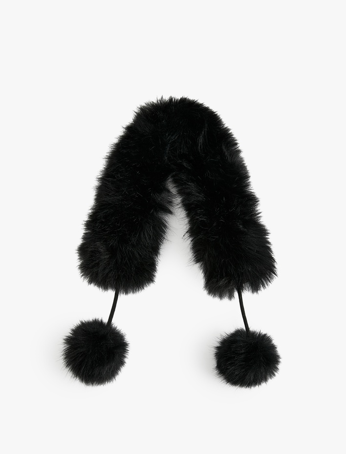 Kadın Pon Pon Detaylı Suni Kürklü Kısa Atkı