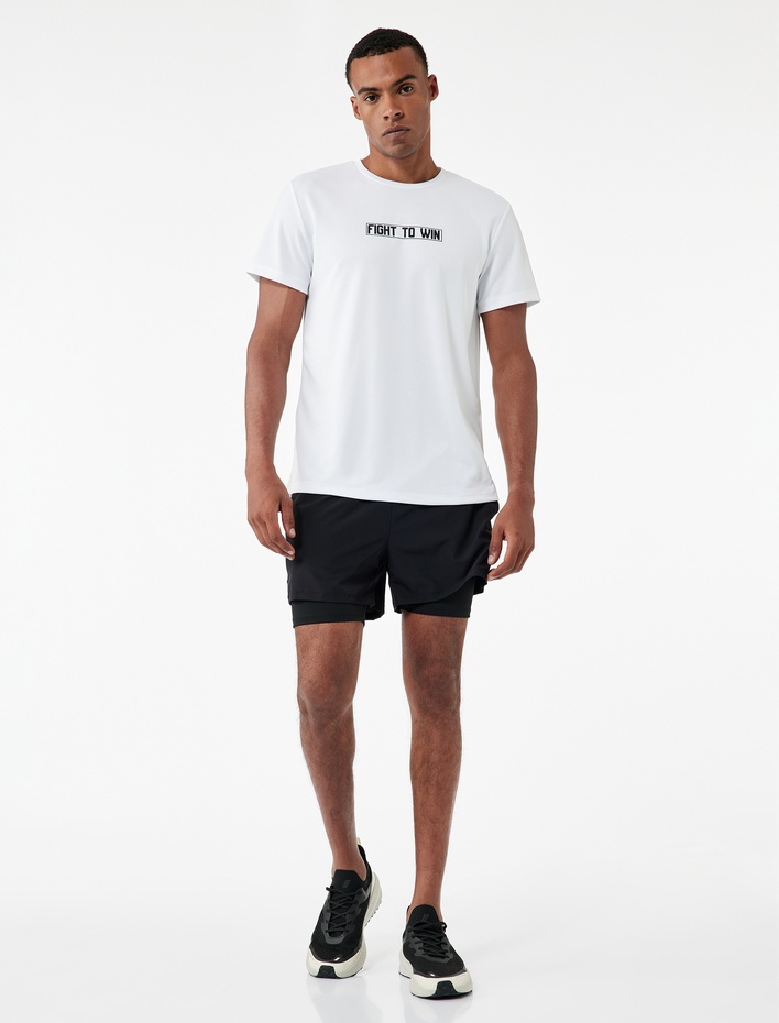  Kısa Kollu Bisiklet Yaka Baskılı Spor Tişört