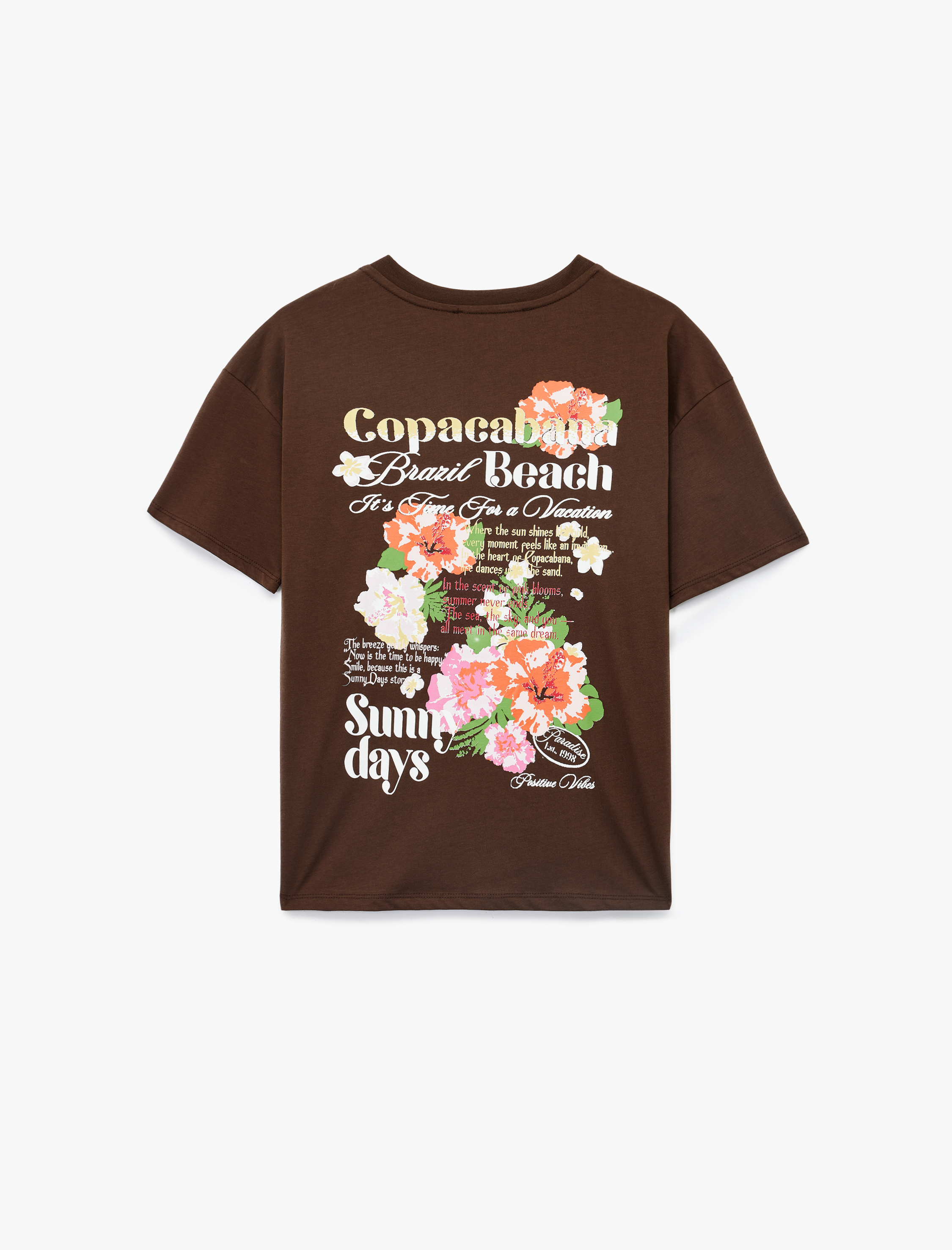   Kısa Kollu Bisiklet Yaka Pamuklu Arkası Baskılı Oversize Tişört