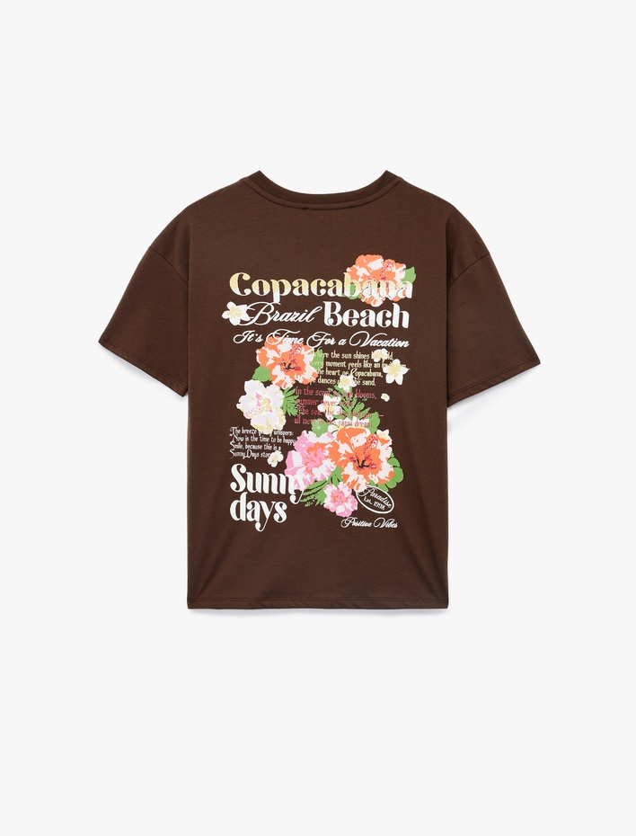  Kısa Kollu Bisiklet Yaka Pamuklu Arkası Baskılı Oversize Tişört