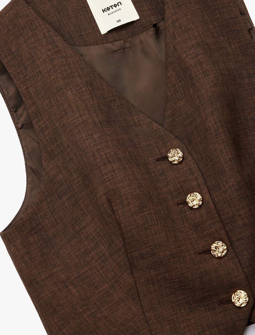   Gold Düğme Detaylı Kolsuz Blazer Yelek