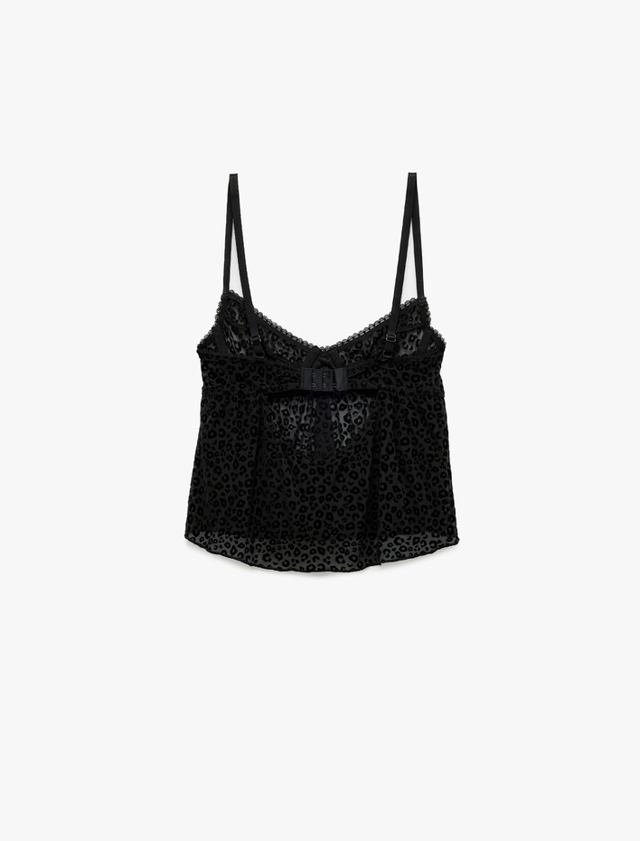  İnce Askılı Leopar Desenli Kamisol Pijama Üstü