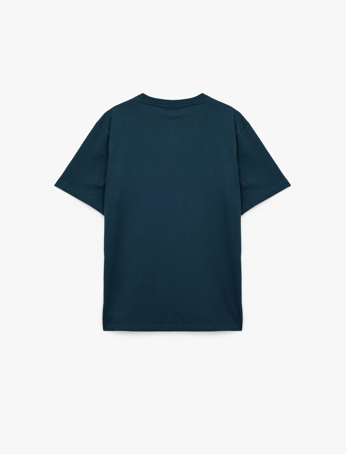  Pamuklu Baskılı Kısa Kollu Bisiklet Yaka Tişört