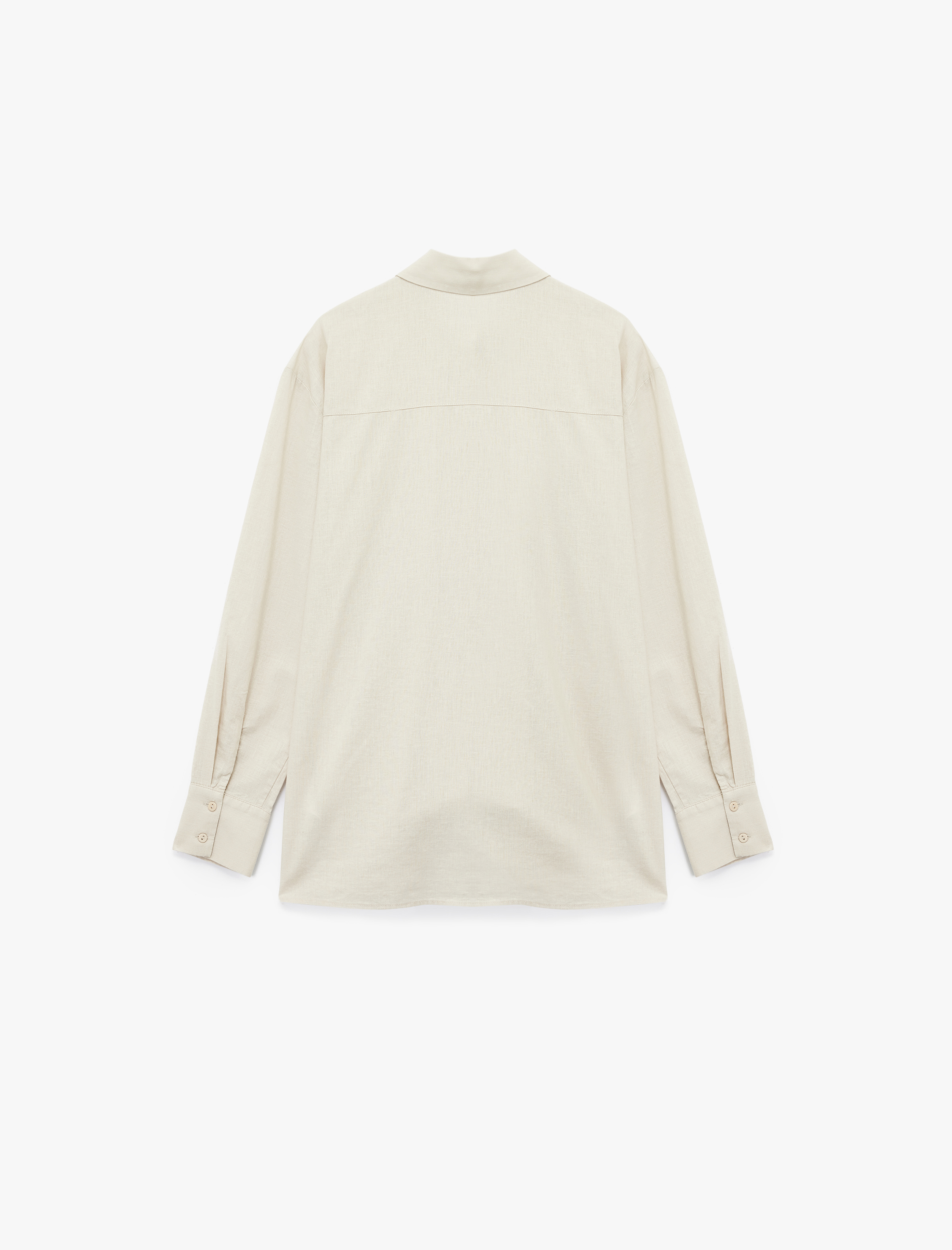   Regular Fit Uzun Kollu Klasik Yaka Cepli Keten Karışımlı Gömlek