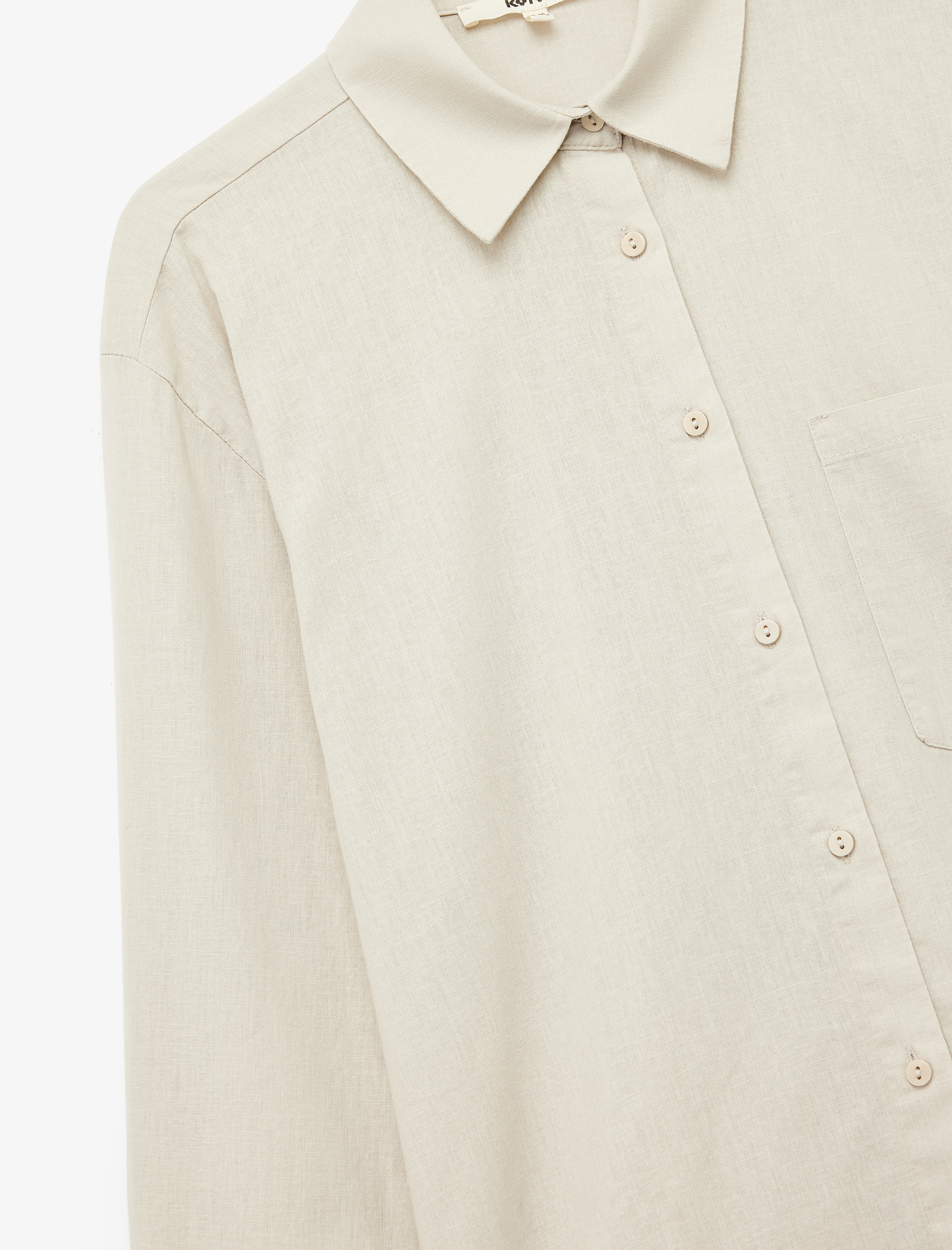   Regular Fit Uzun Kollu Klasik Yaka Cepli Keten Karışımlı Gömlek