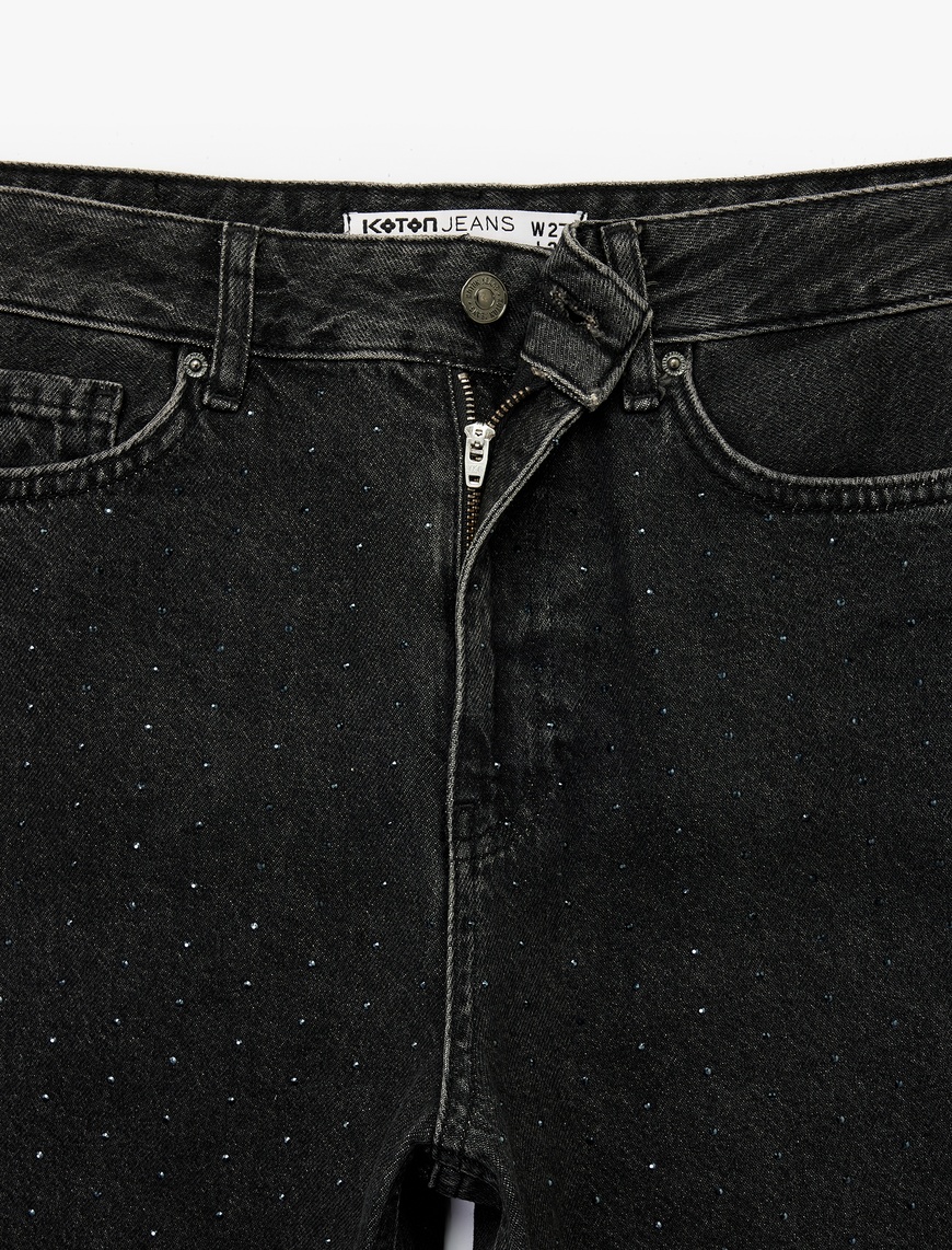   Taş Detaylı Straight Fit Düz Paça Jean Pantolon - Straight Jeans