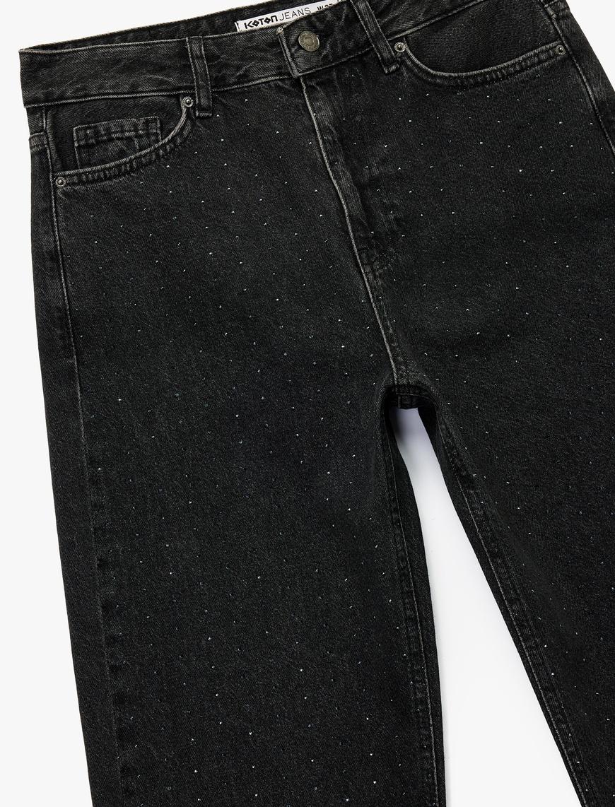   Taş Detaylı Straight Fit Düz Paça Jean Pantolon - Straight Jeans
