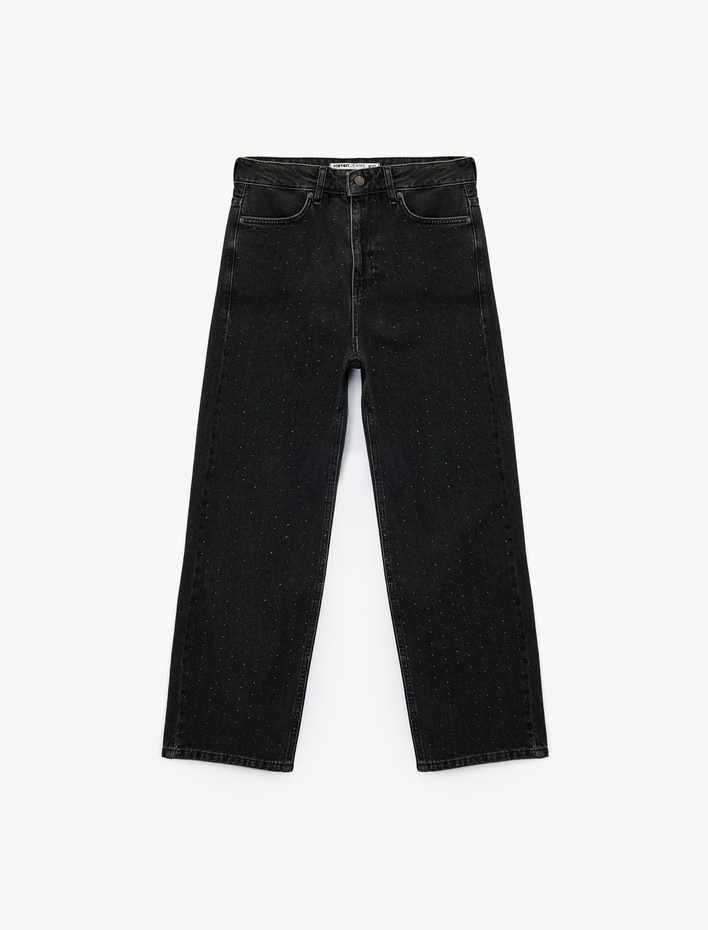  Taş Detaylı Straight Fit Düz Paça Jean Pantolon - Straight Jeans