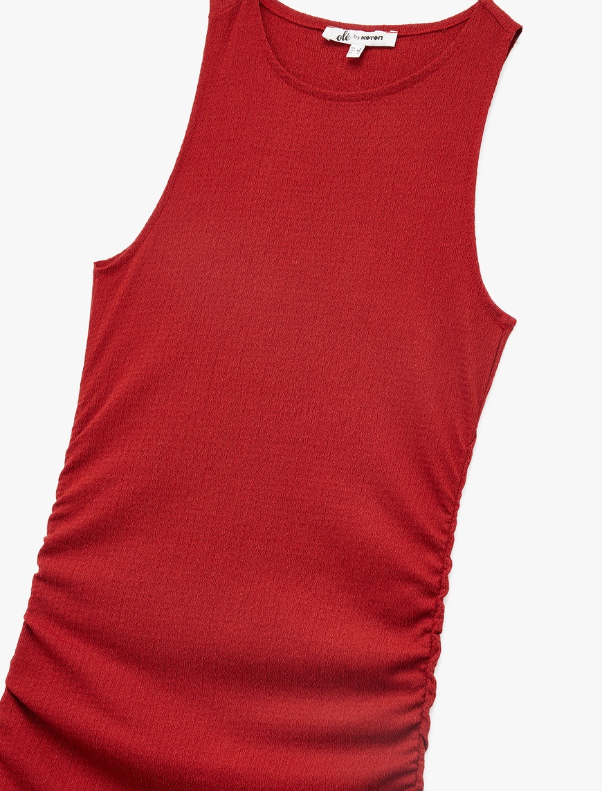   Kolsuz Bisiklet Yaka Drape Detaylı Uzun Elbise