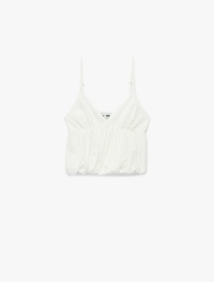 Koton X İnji - Volanlı V Yaka Pamuklu Slim Fit Askılı Poplin Crop Bluz