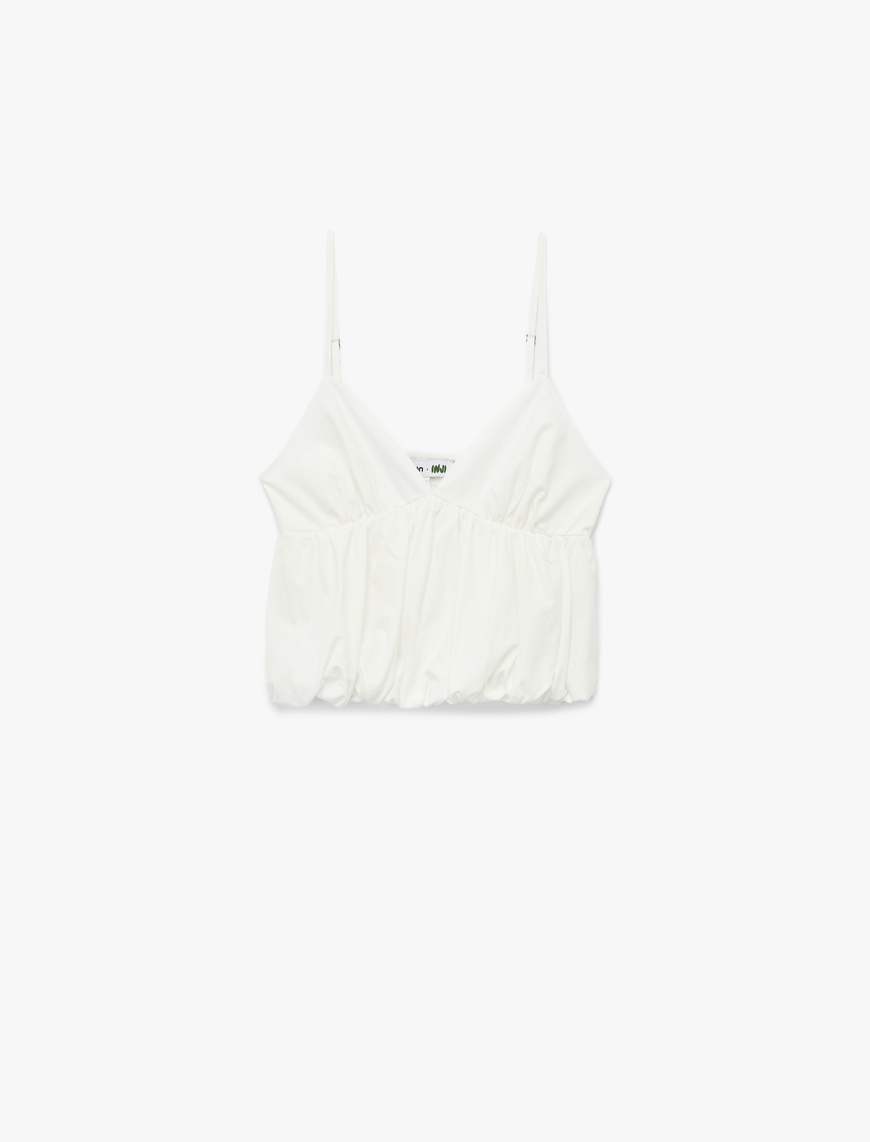   Koton X İnji - Volanlı V Yaka Pamuklu Slim Fit Askılı Poplin Crop Bluz
