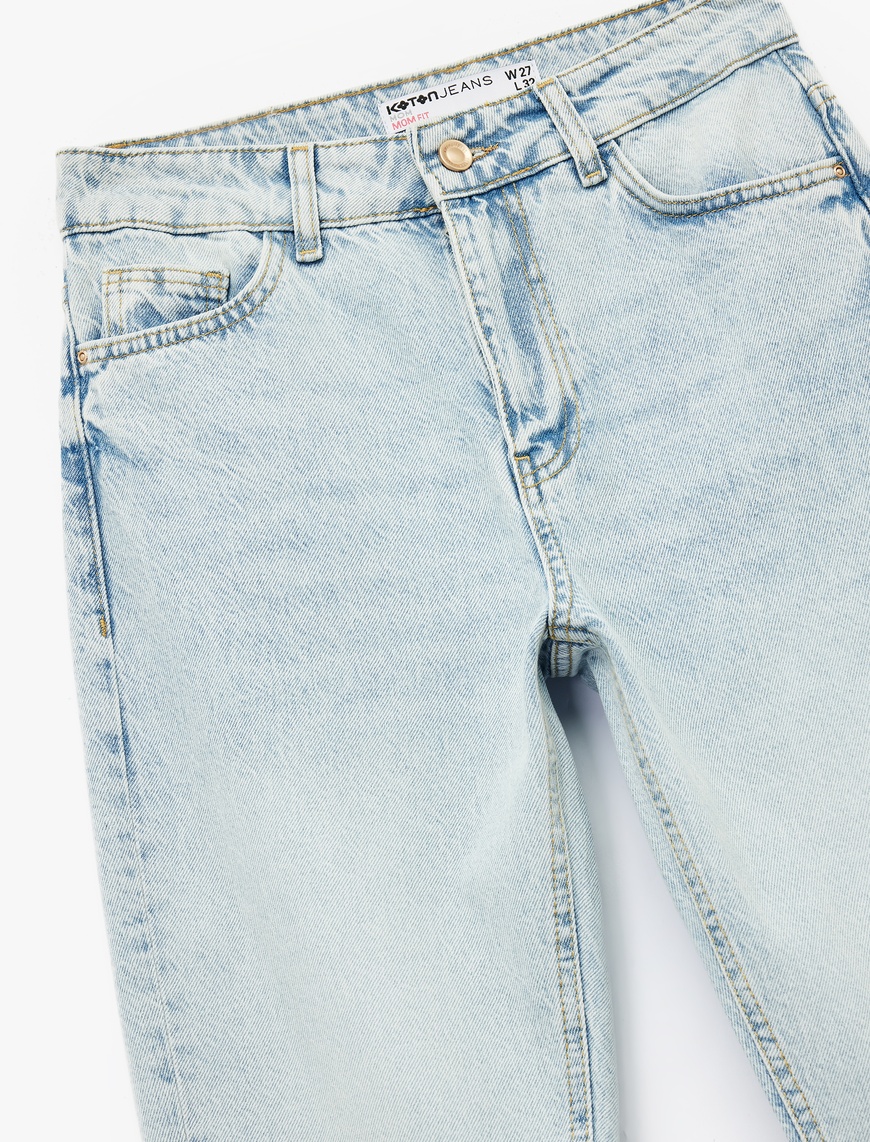   Pamuklu Slim Fit Yüksek Bel Mom Jean Pantolon - Mom Slim Jean