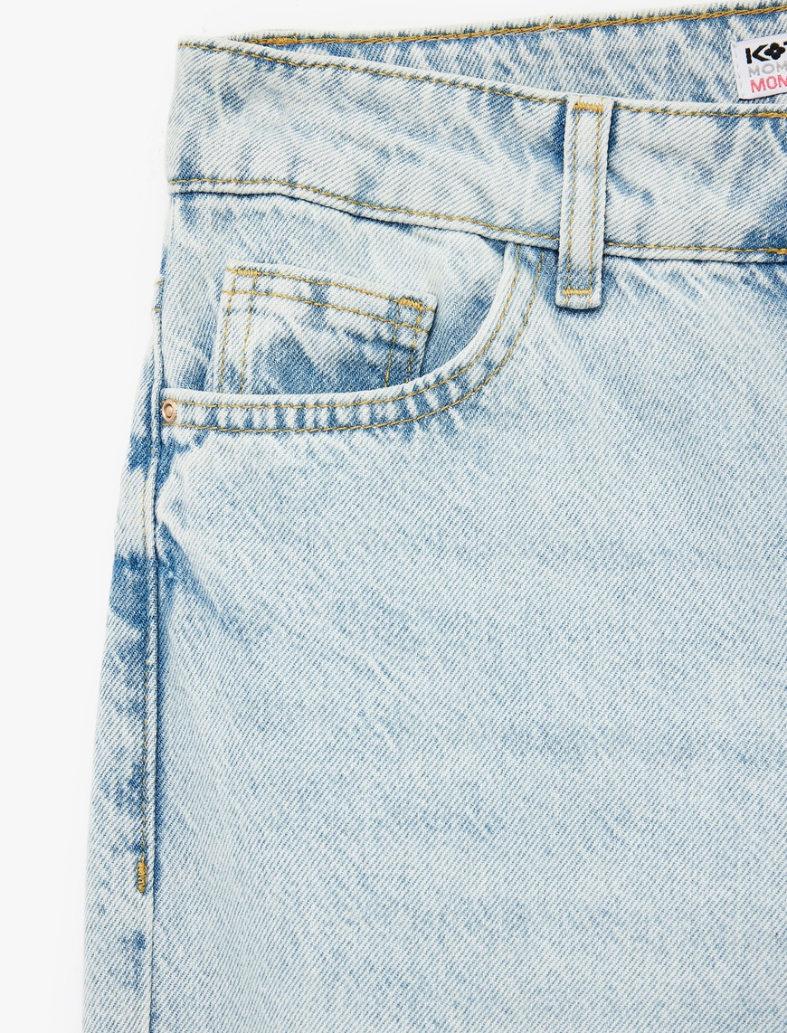   Pamuklu Slim Fit Yüksek Bel Mom Jean Pantolon - Mom Slim Jean