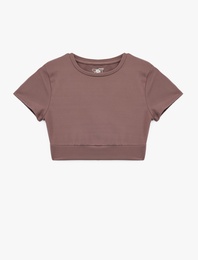Slim Fit Kısa Kollu Bisiklet Yaka Crop Spor Tişört