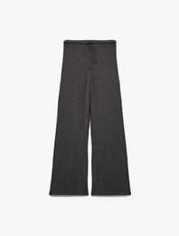 Yüksek Bel Rahat Kalıp Bürümcük Viskon Karışımlı Beli Bağcıklı Geniş Paça Pantolon
