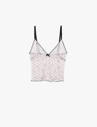 İnce Askılı Puantiyeli Tül Kamisol Pijama Üstü