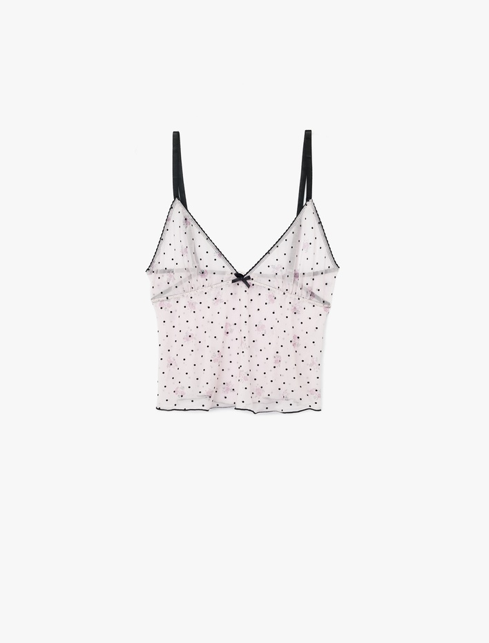  İnce Askılı Puantiyeli Tül Kamisol Pijama Üstü