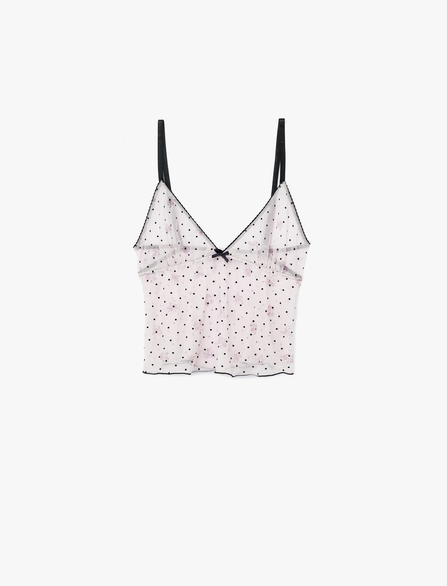   İnce Askılı Puantiyeli Tül Kamisol Pijama Üstü