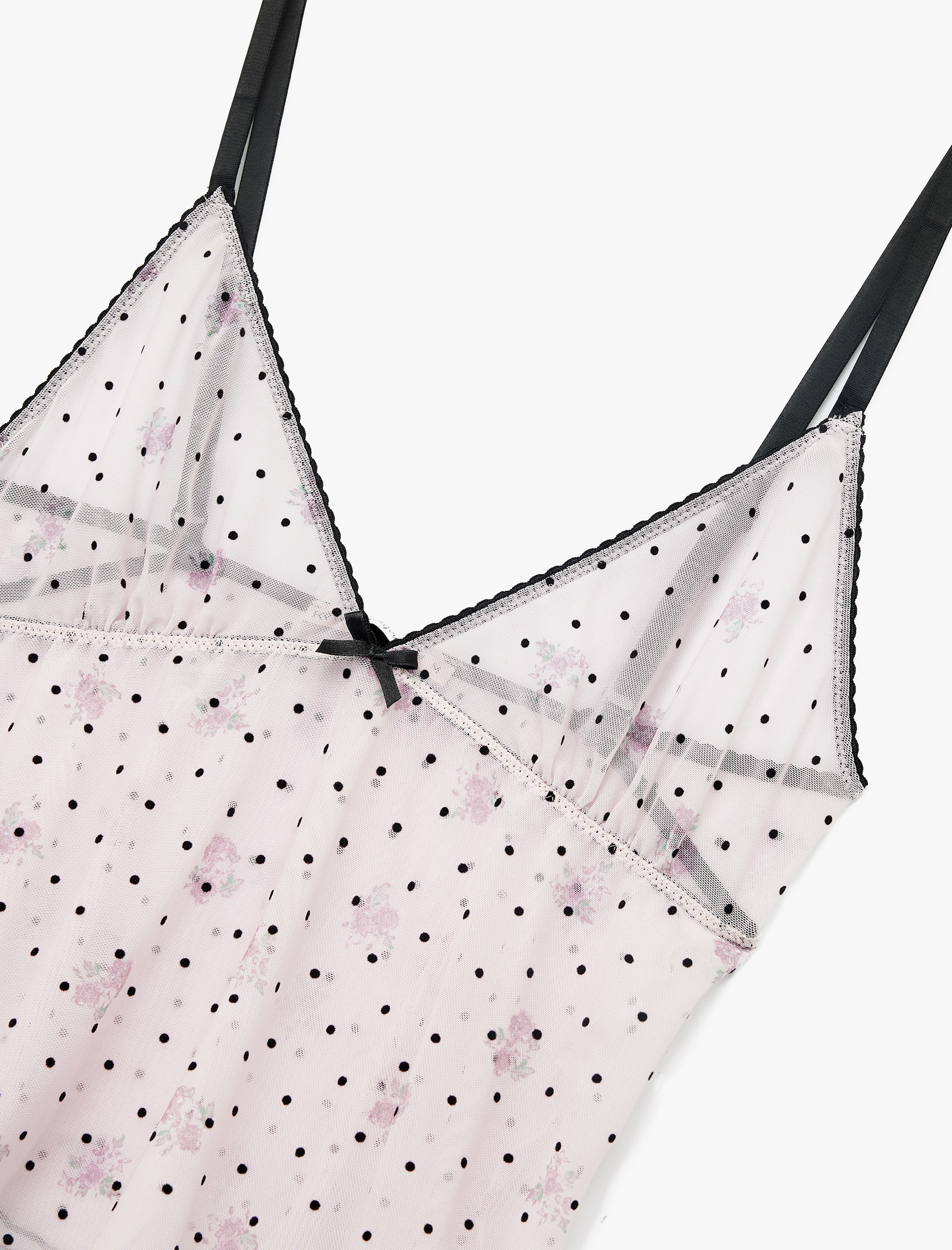   İnce Askılı Puantiyeli Tül Kamisol Pijama Üstü