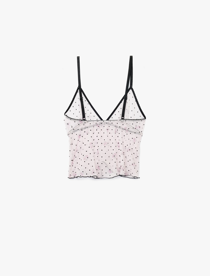   İnce Askılı Puantiyeli Tül Kamisol Pijama Üstü