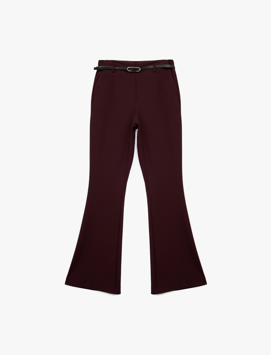   Slim Fit Cepli Kemer Detaylı İspanyol Paça Kumaş Pantolon