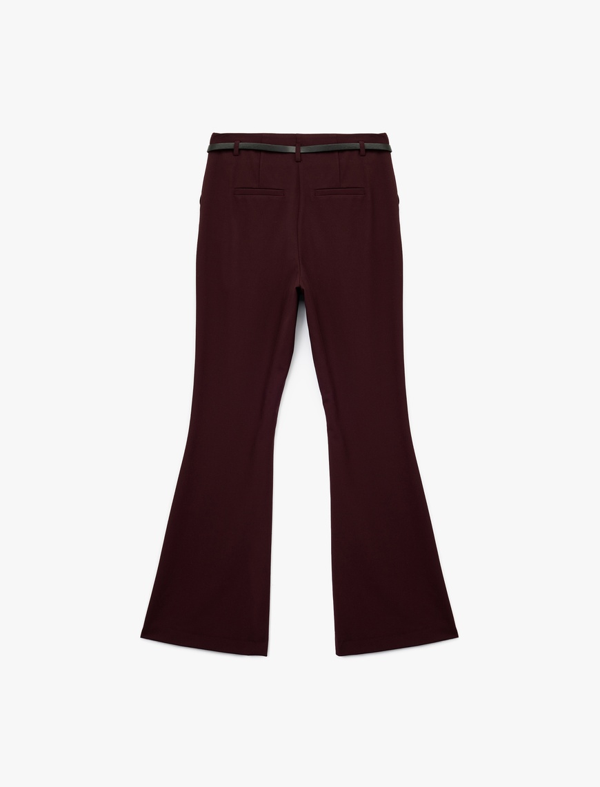   Slim Fit Cepli Kemer Detaylı İspanyol Paça Kumaş Pantolon
