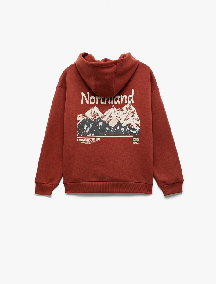 Erkek Çocuk Uzun Kollu Baskılı Şardonlu Pamuklu Kapşonlu Sweatshirt