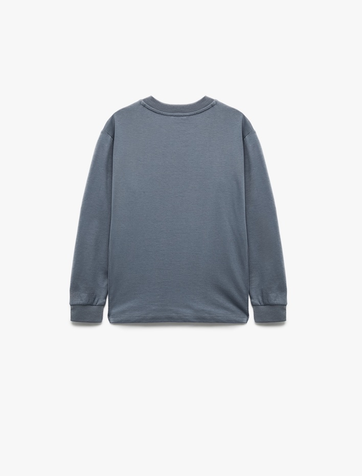 Erkek Çocuk Baskılı Uzun Kollu Bisiklet Yaka Pamuklu Tişört