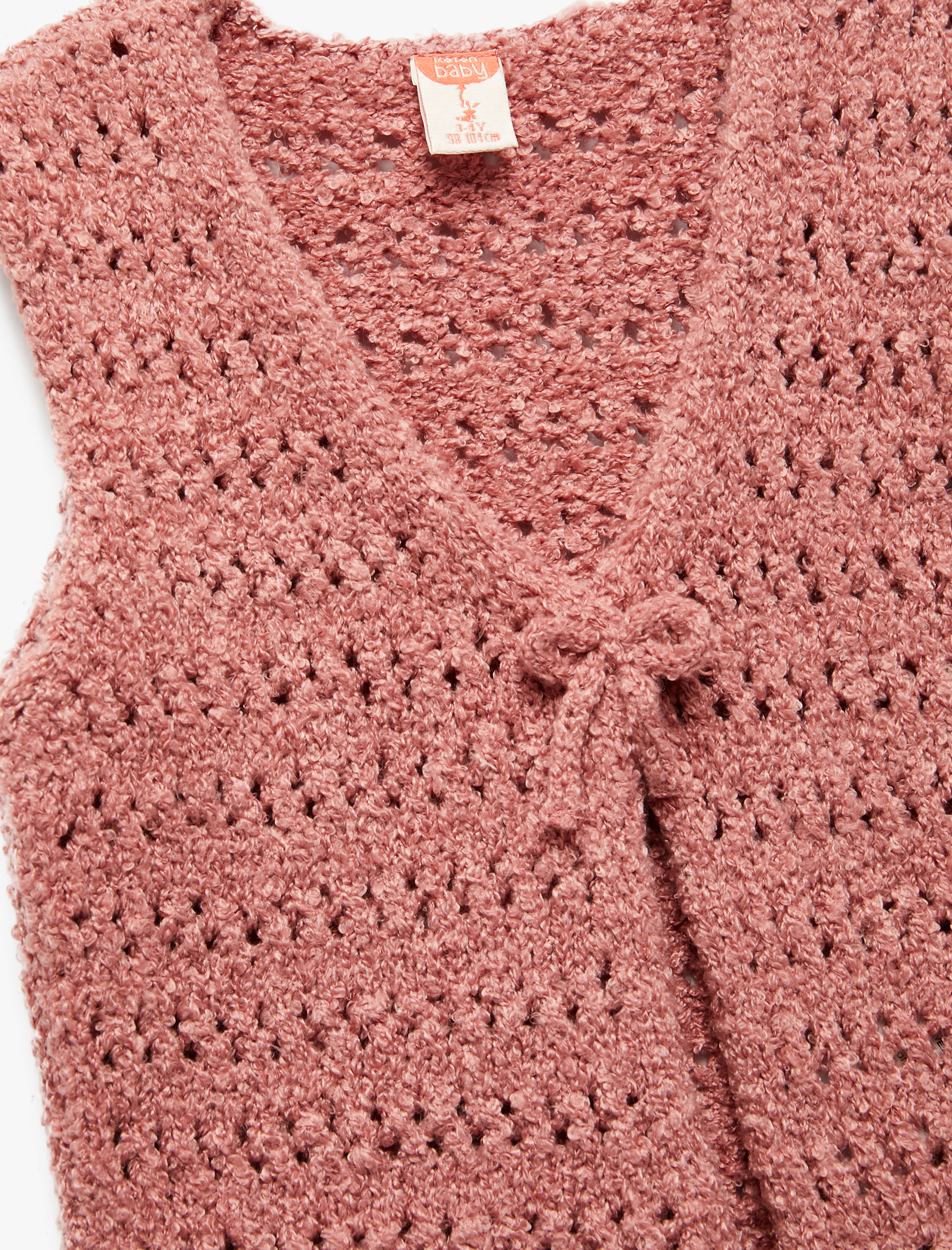  Kız Bebek Bağlama Detaylı V Yaka Kolsuz Triko Basic Yelek