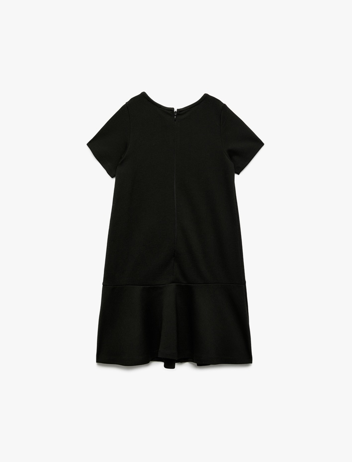 Kız Çocuk Düğmeli Bisiklet Yaka Viskon Karışımlı Kısa Kollu Elbise