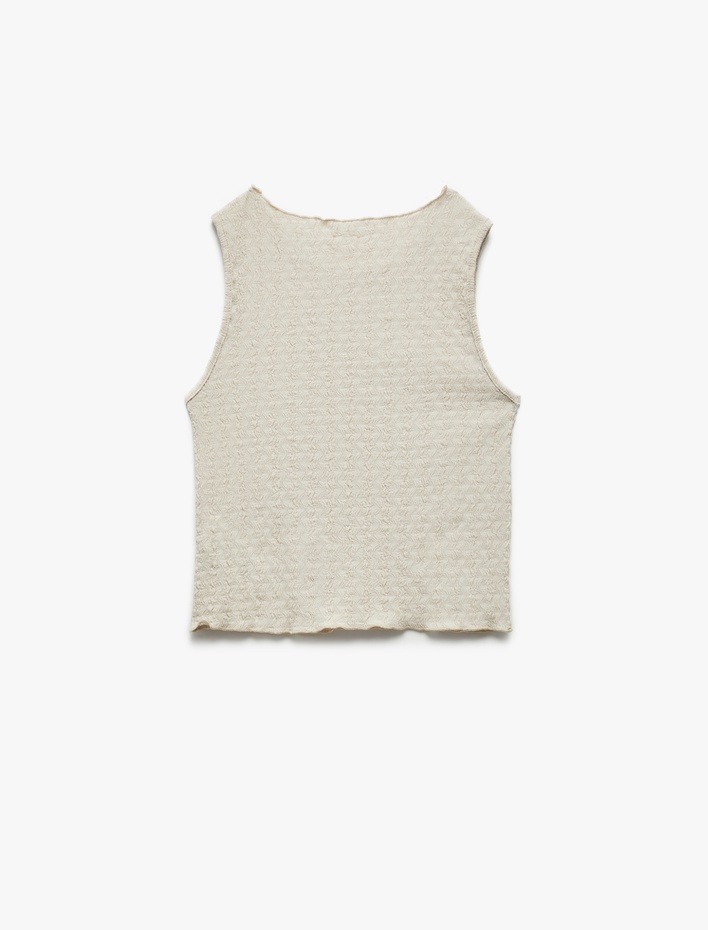 Kız Çocuk Bisiklet Yaka Kolsuz Basic Dokulu Crop Atlet